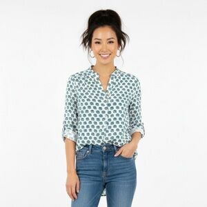Windsor Elephant Print Roll-Tab Blouse | Size Large